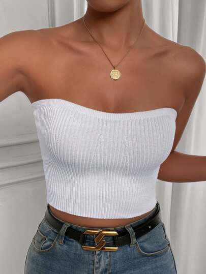 SHEIN LUNE 素色短款抹胸針織上衣