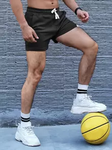 Manfinity Homme Men Patch Detail Drawstring Waist Shorts - Black - View 6