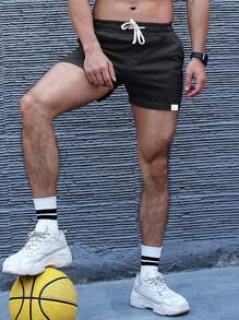 Manfinity Homme Men Patch Detail Drawstring Waist Shorts - Black - View 7