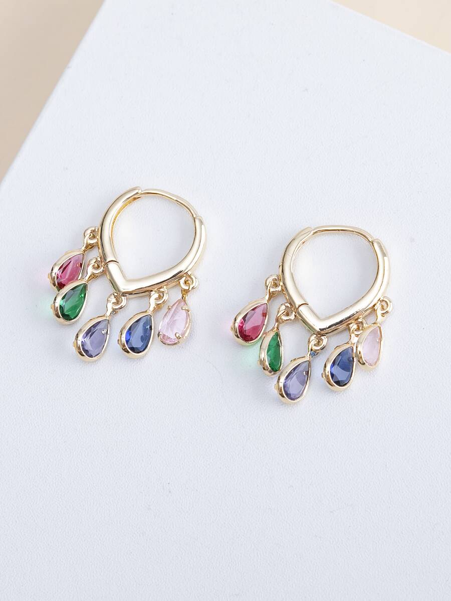 1 对时尚高端奢华闪亮优雅甜美百搭高品质金色、银色、粉色、彩色、桃色、白色水滴、心形、花朵、圆形锆石耳环，适合女性日常佩戴、婚礼、庆典、派对、舞池、送给朋友的礼物 - 彩色 - 查看 1