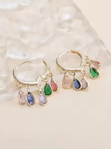 1 对时尚高端奢华闪亮优雅甜美百搭高品质金色、银色、粉色、彩色、桃色、白色水滴、心形、花朵、圆形锆石耳环，适合女性日常佩戴、婚礼、庆典、派对、舞池、送给朋友的礼物 - 彩色 - 查看 3