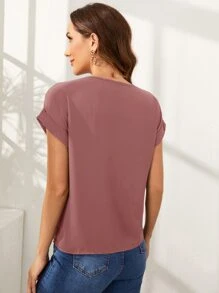 SHEIN LUNE Rolled Cuff Zip Half Placket Top