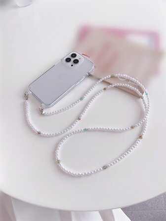 Clear Phone Case With Faux Pearl Beaded Lanyard