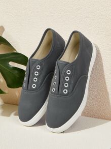 Eyelet Decor Canvas Shoes - Dark Grey - View 1