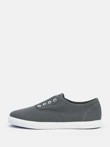 Eyelet Decor Canvas Shoes - Dark Grey - View 2