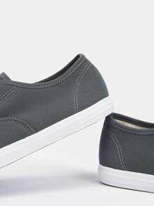Eyelet Decor Canvas Shoes - Dark Grey - View 3