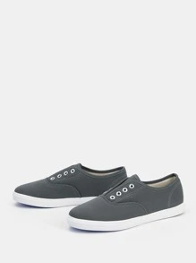 Eyelet Decor Canvas Shoes - Dark Grey - View 5