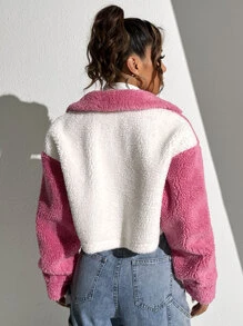 SHEIN Unity Áo khoác nữ Pha lê kim cương Nút phía trước Khối Màu Giải trí - Nhiều màu - Xem 2