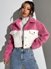 SHEIN Unity Áo khoác nữ Pha lê kim cương Nút phía trước Khối Màu Giải trí - Nhiều màu - Xem 4