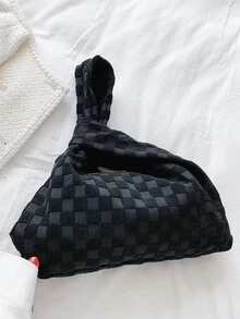 Túi vai màu trơn Tay cầm Top Đúng mốt - màu đen - Xem 2