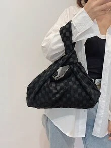 Túi vai màu trơn Tay cầm Top Đúng mốt - màu đen - Xem 5