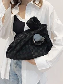 Túi vai màu trơn Tay cầm Top Đúng mốt - màu đen - Xem 6