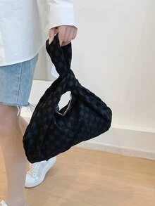Túi vai màu trơn Tay cầm Top Đúng mốt - màu đen - Xem 7