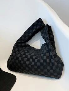 Túi vai màu trơn Tay cầm Top Đúng mốt - màu đen - Xem 8