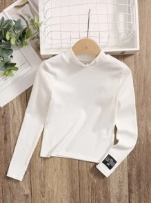 SHEIN Camiseta De Punto Acanalado Con Parche De Letra Para Niña Juvenil - Blanco - Ver 1