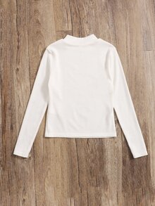 SHEIN Camiseta De Punto Acanalado Con Parche De Letra Para Niña Juvenil - Blanco - Ver 2