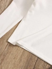 SHEIN Camiseta De Punto Acanalado Con Parche De Letra Para Niña Juvenil - Blanco - Ver 3