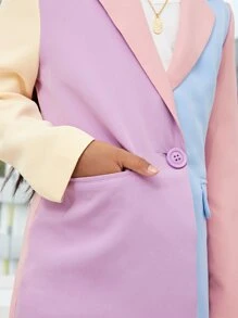 SHEIN Girls Colourblock Lapel Neck Blazer - Multicolor - View 3