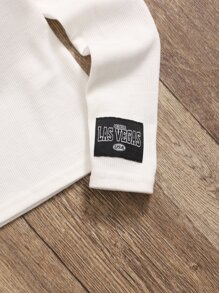 SHEIN Camiseta De Punto Acanalado Con Parche De Letra Para Niña Juvenil - Blanco - Ver 4