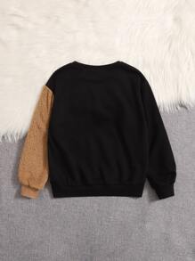 SHEIN Girls Bear Patched Drop Shoulder Sweatshirt - Black - View 2