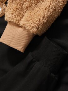 SHEIN Girls Bear Patched Drop Shoulder Sweatshirt - Black - View 4