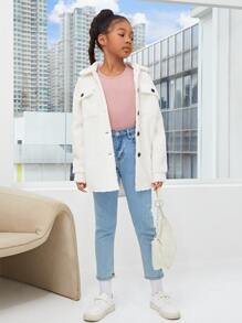 SHEIN Niñas Camiseta de hombros caídos unicolor - Rosa Pálido - Ver 5