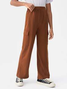 SHEIN Girls Flap Pocket Sweatpants