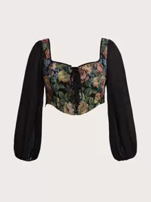 SHEIN MOD Blusa con estampado floral con cordón - Multicolor - Ver 1