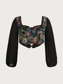 SHEIN MOD Blusa con estampado floral con cordón - Multicolor - Ver 2