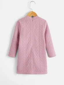 SHEIN Toddler Girls Mock Neck Textured Dress - Dusty Pink - View 2