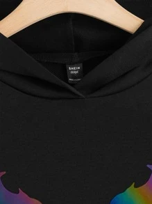 SHEIN Coolane Áo nỉ phản quang cỡ lớn, họa tiết hoạt hình, kiểu vai rớt - màu đen - Xem 5