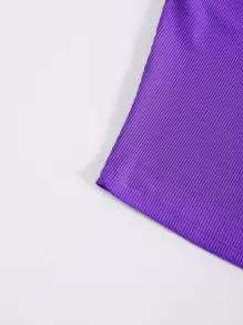 INAWLY Solid Cut Out Shoulder Ribbed Knit Tank Top For Summer - Violet Purple - View 3