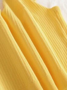 INAWLY Solid Crop Cami Knit Top - Yellow - View 3