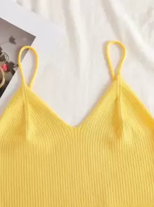 INAWLY Solid Crop Cami Knit Top - Yellow - View 5