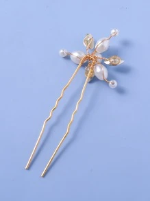 4 件套女士水晶仿珍珠优雅红色发夹，圣诞派对装饰，森林仙女头带 - 白色 - 查看 2