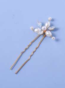 4 件套女士水晶仿珍珠优雅红色发夹，圣诞派对装饰，森林仙女头带 - 白色 - 查看 3