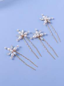 4 件套女士水晶仿珍珠优雅红色发夹，圣诞派对装饰，森林仙女头带 - 白色 - 查看 5