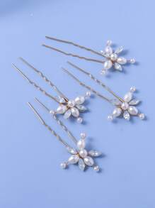 4 件套女士水晶仿珍珠优雅红色发夹，圣诞派对装饰，森林仙女头带 - 白色 - 查看 7