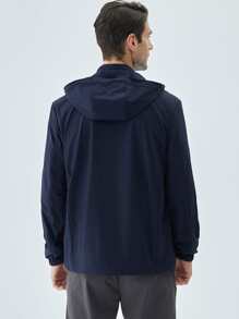男士拉鍊口袋抽繩連帽夾克 - 藏蓝色 - 查看 2