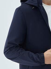 男士拉鍊口袋抽繩連帽夾克 - 藏蓝色 - 查看 3