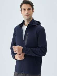 男士拉鍊口袋抽繩連帽夾克 - 藏蓝色 - 查看 5
