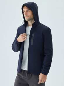 男士拉鍊口袋抽繩連帽夾克 - 藏蓝色 - 查看 6
