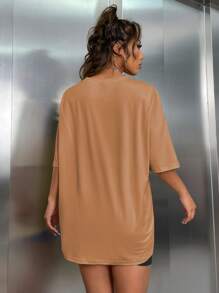 SHEIN Unity 字母圖案落肩T恤和騎行褲 - 彩色 - 查看 2