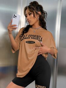 SHEIN Unity 字母圖案落肩T恤和騎行褲 - 彩色 - 查看 4