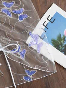 Butterfly Print Sequin Cover Up - White - View 3