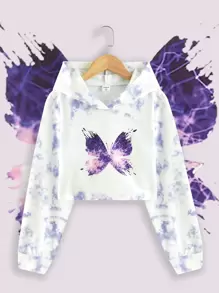 Tween Girl Tie Dye Butterfly Print Sweatshirt - White - View 1