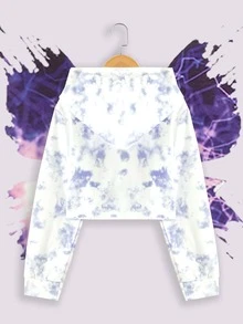 Tween Girl Tie Dye Butterfly Print Sweatshirt - White - View 2