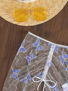 Butterfly Print Sequin Cover Up - White - View 5