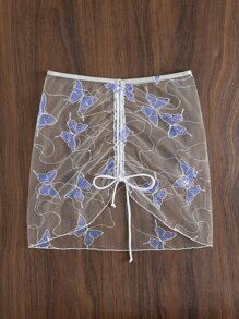 Butterfly Print Sequin Cover Up - White - View 7