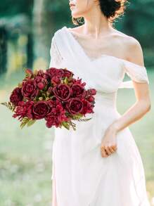 1支/3支装7头仿真牡丹丝花束，新娘捧花，家居/餐厅/花瓶装饰，婚礼装饰，墙面背景，婚车装饰（含DIY花环材料），门廊装饰，花艺材料，情人节礼物，秋季装饰，生日礼物，毕业礼物 - 彩色 - 查看 4